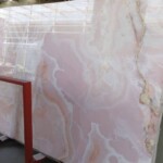 Pink onyx slab and tiles for countertops