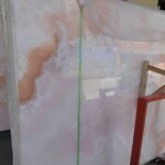 Pink onyx slab and tiles for countertops
