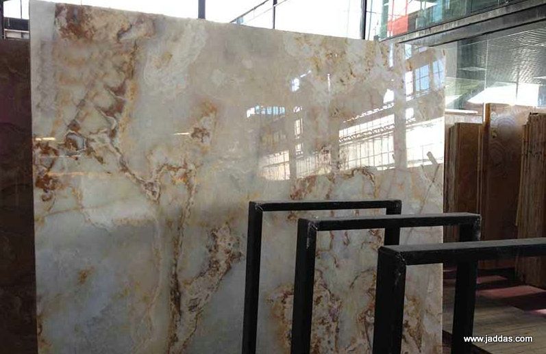 White marble onyx slab and tiles for countertops