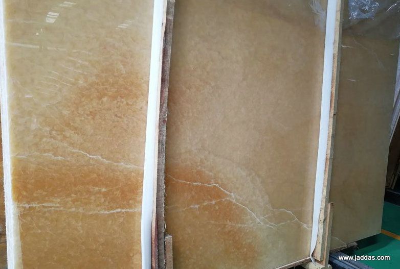 Yellow honey onyx slab and tiles for countertops